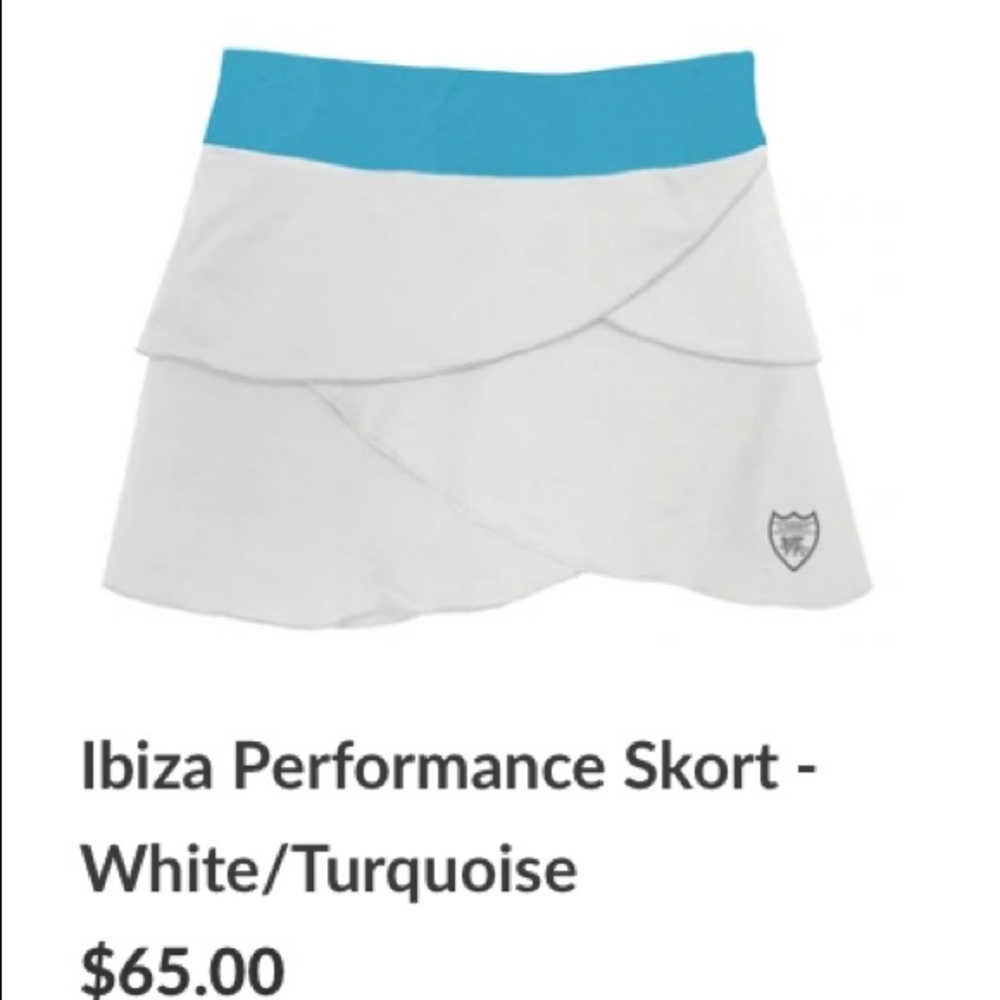 Loriet white tennis skirt with blue waistband